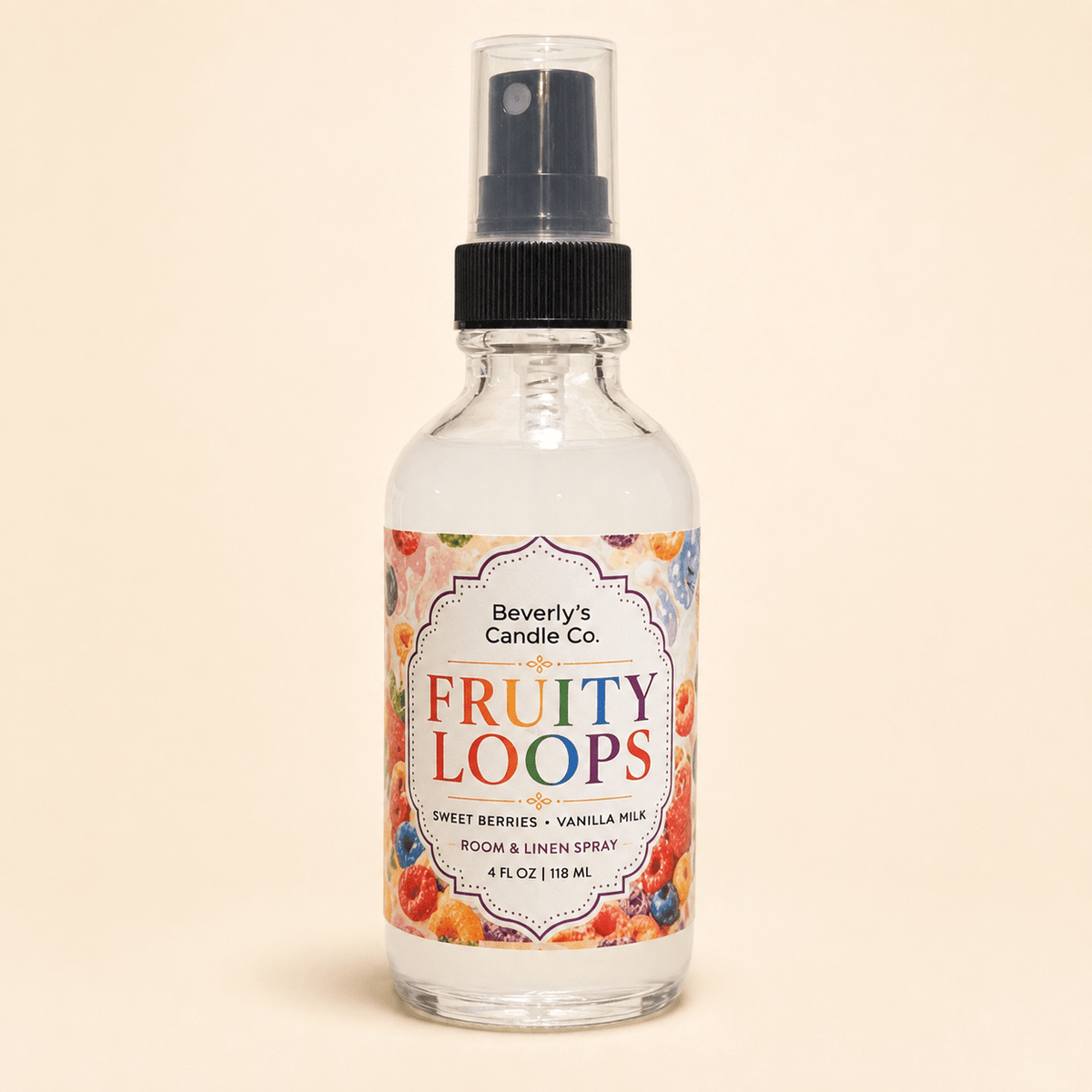 Fruity Loops Room and Linen Spray Citrus, Berry & Vanilla Milk Scent | 4oz by Beverly's Candle Company