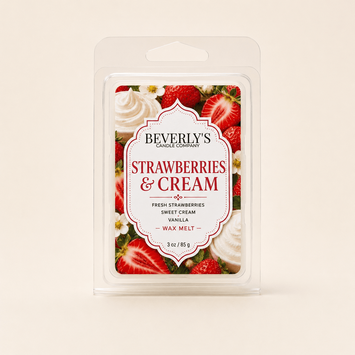 Strawberries & Cream Wax Melts Sweet Berry & Creamy Vanilla Scent by Beverly's Candle Company