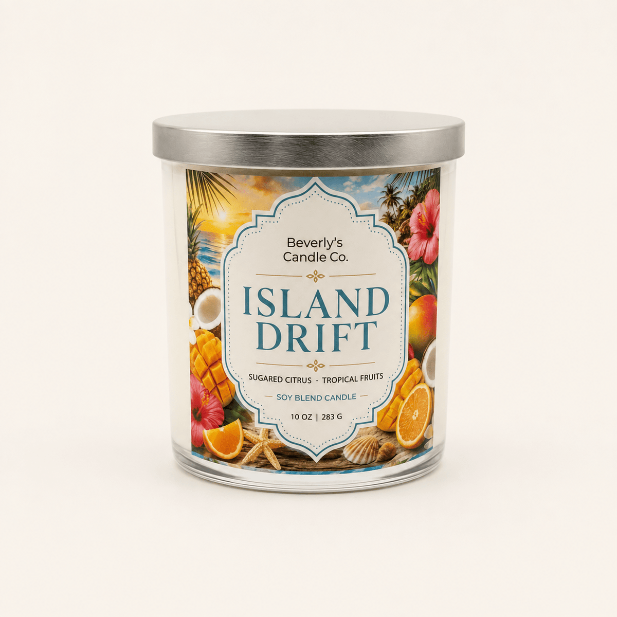 Island Drift Candle Tropical Fruit, Driftwood & Exotic Florals | 10oz by Beverly's Candle Company