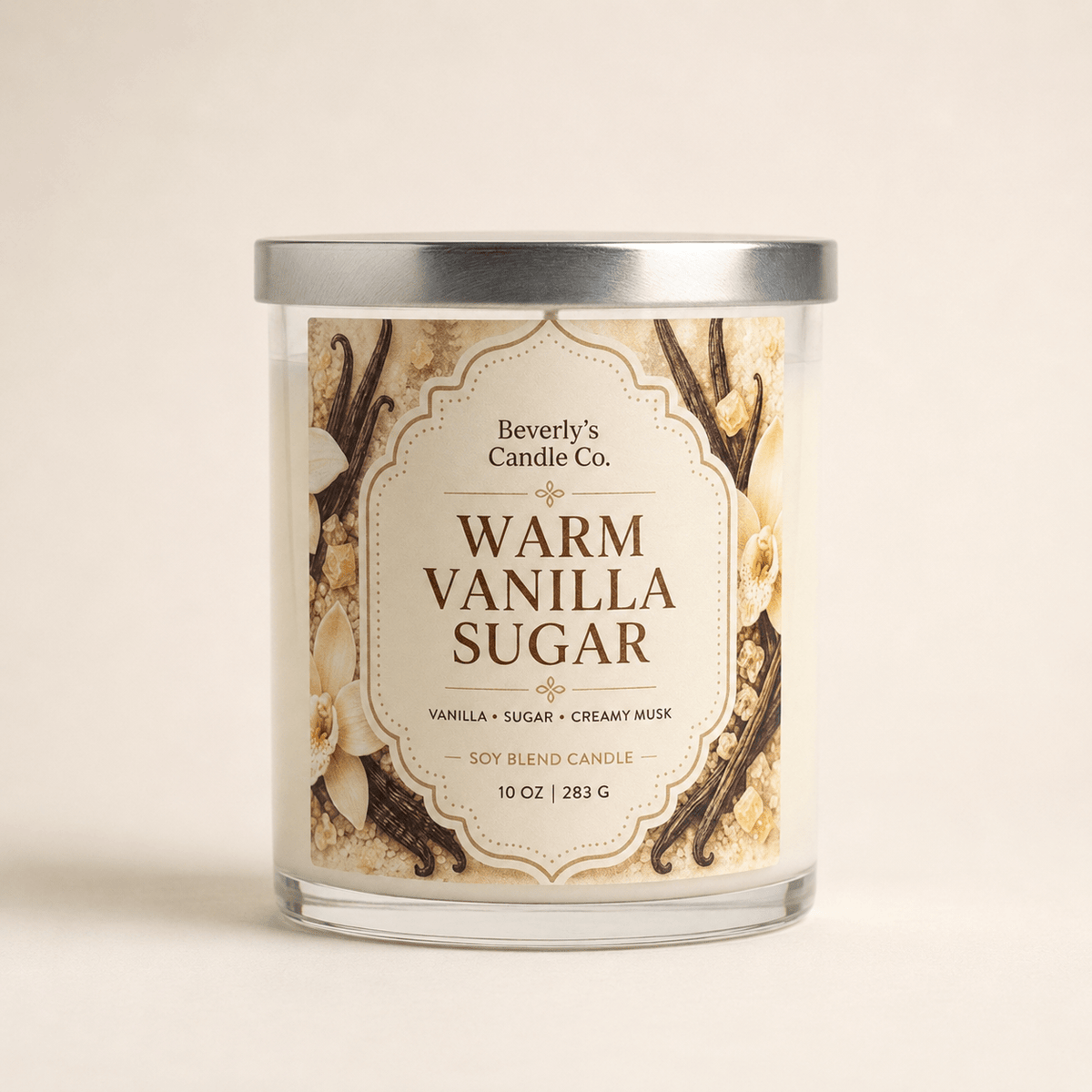 Warm Vanilla Sugar Candle Creamy Vanilla & Sugared Spice Scent | 10oz by Beverly's Candle Company