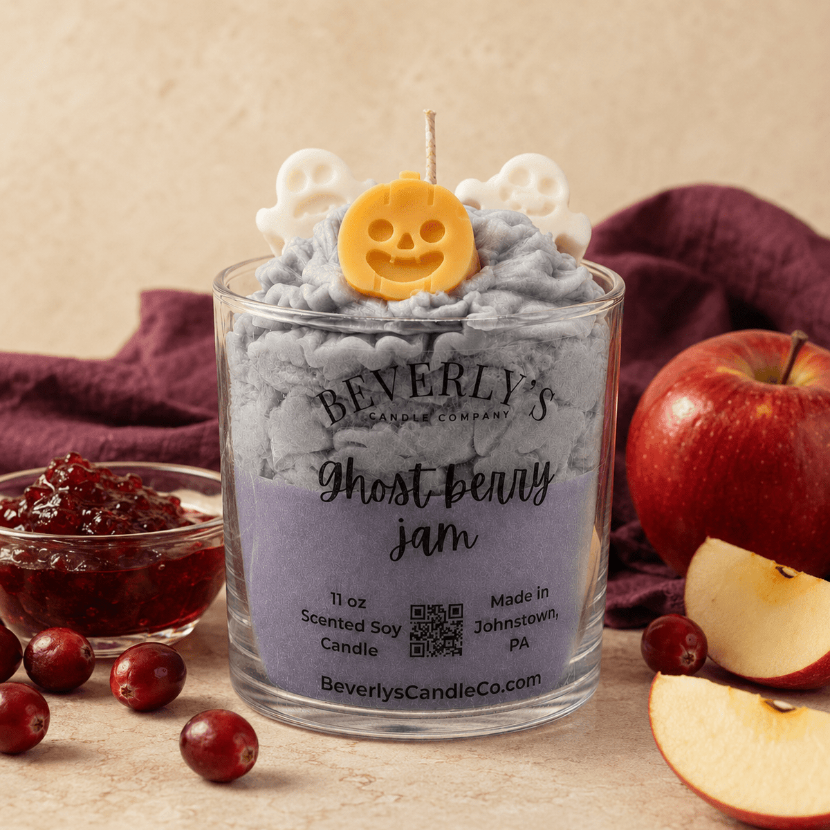 Ghost Berry Jam Candle Cranberry, Apple & Warm Spice Dessert Candle by Beverly's Candle Company