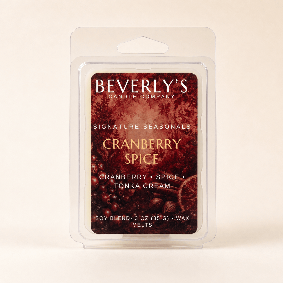 Cranberry Spice Wax Melts Spiced Cranberry, Orange & Warm Amber by Beverly's Candle Company