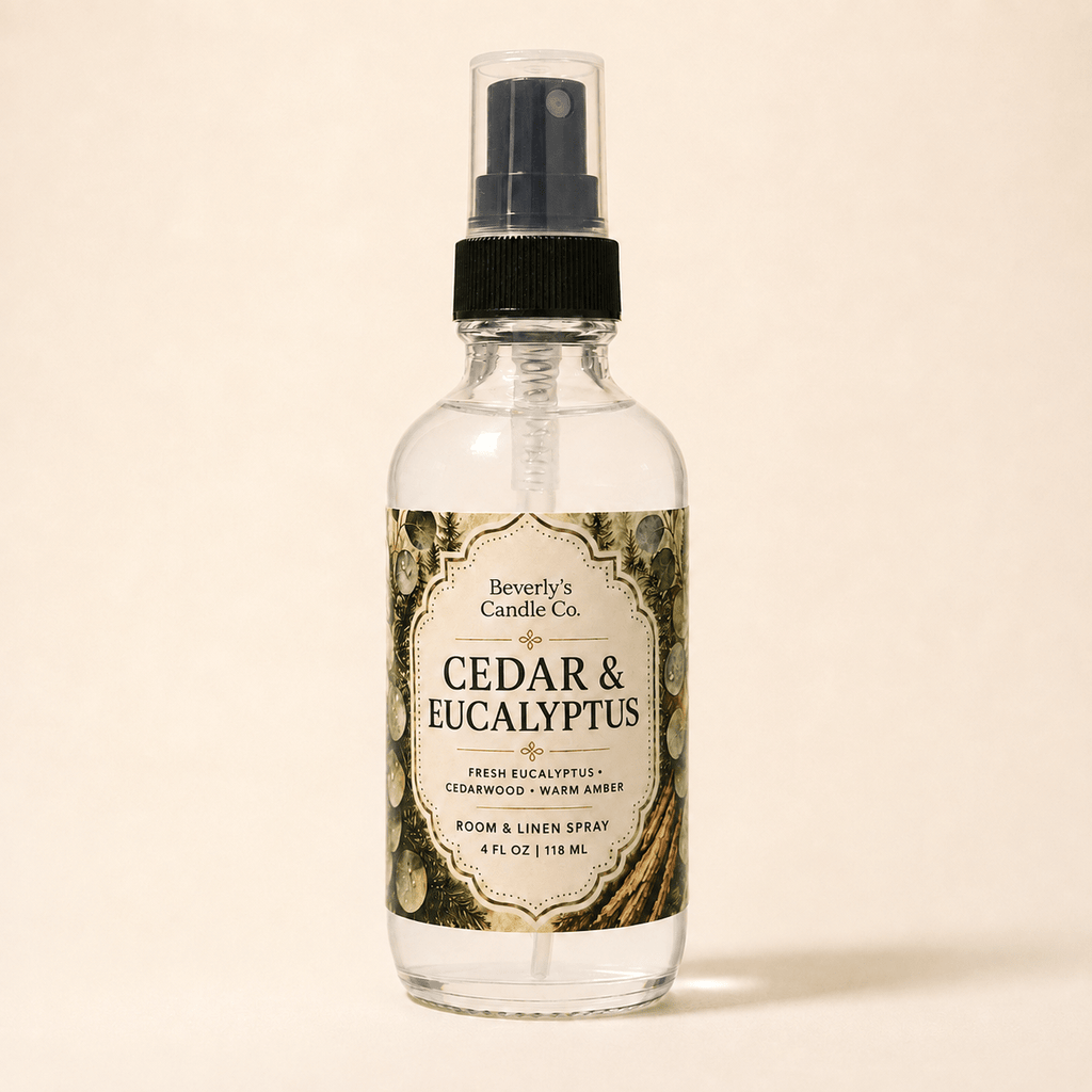 Cedar & Eucalyptus Room and Linen Spray Fresh Eucalyptus, Cedar & Warm Amber Scent | 4oz by Beverly's Candle Company