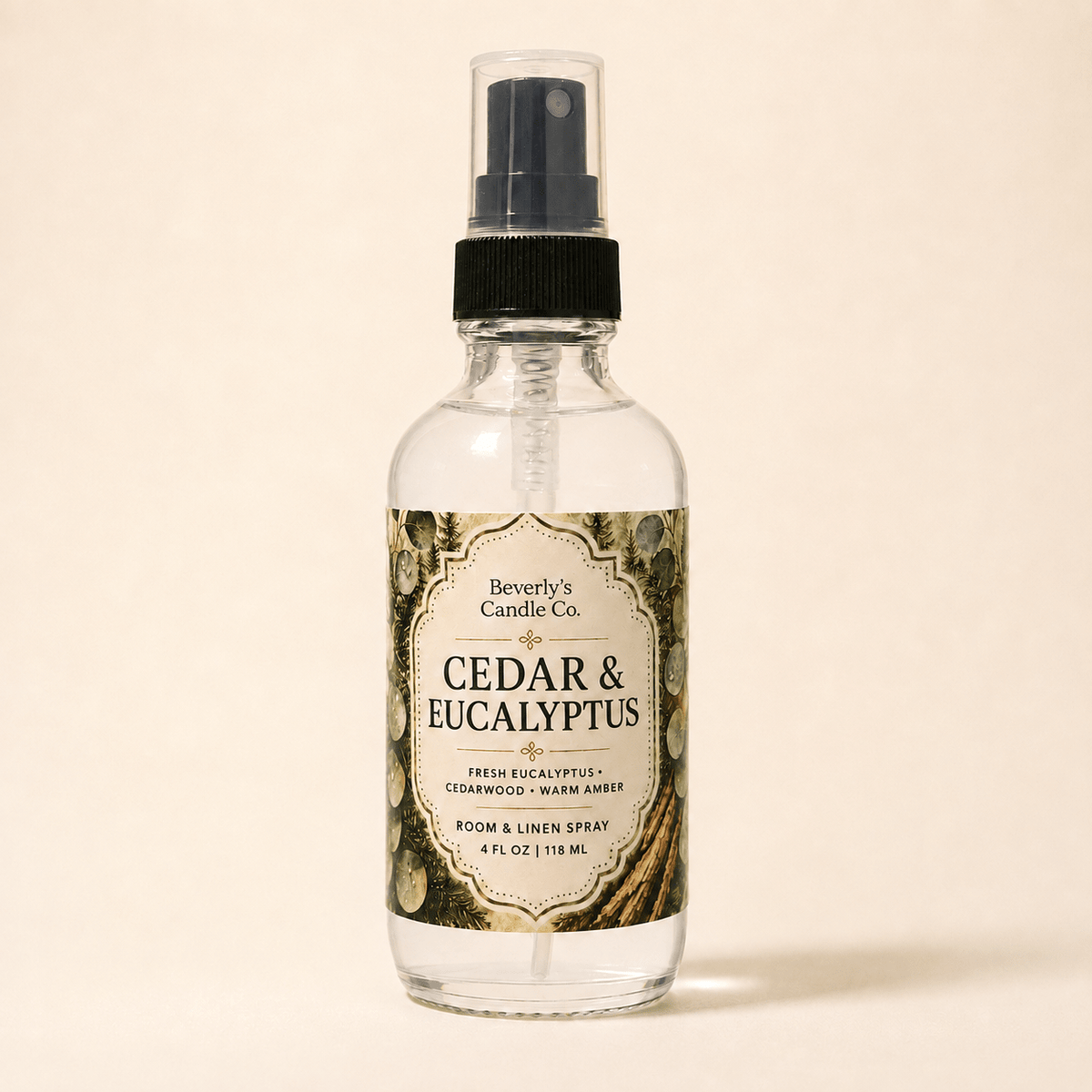 Cedar & Eucalyptus Room and Linen Spray Fresh Eucalyptus, Cedar & Warm Amber Scent | 4oz by Beverly's Candle Company