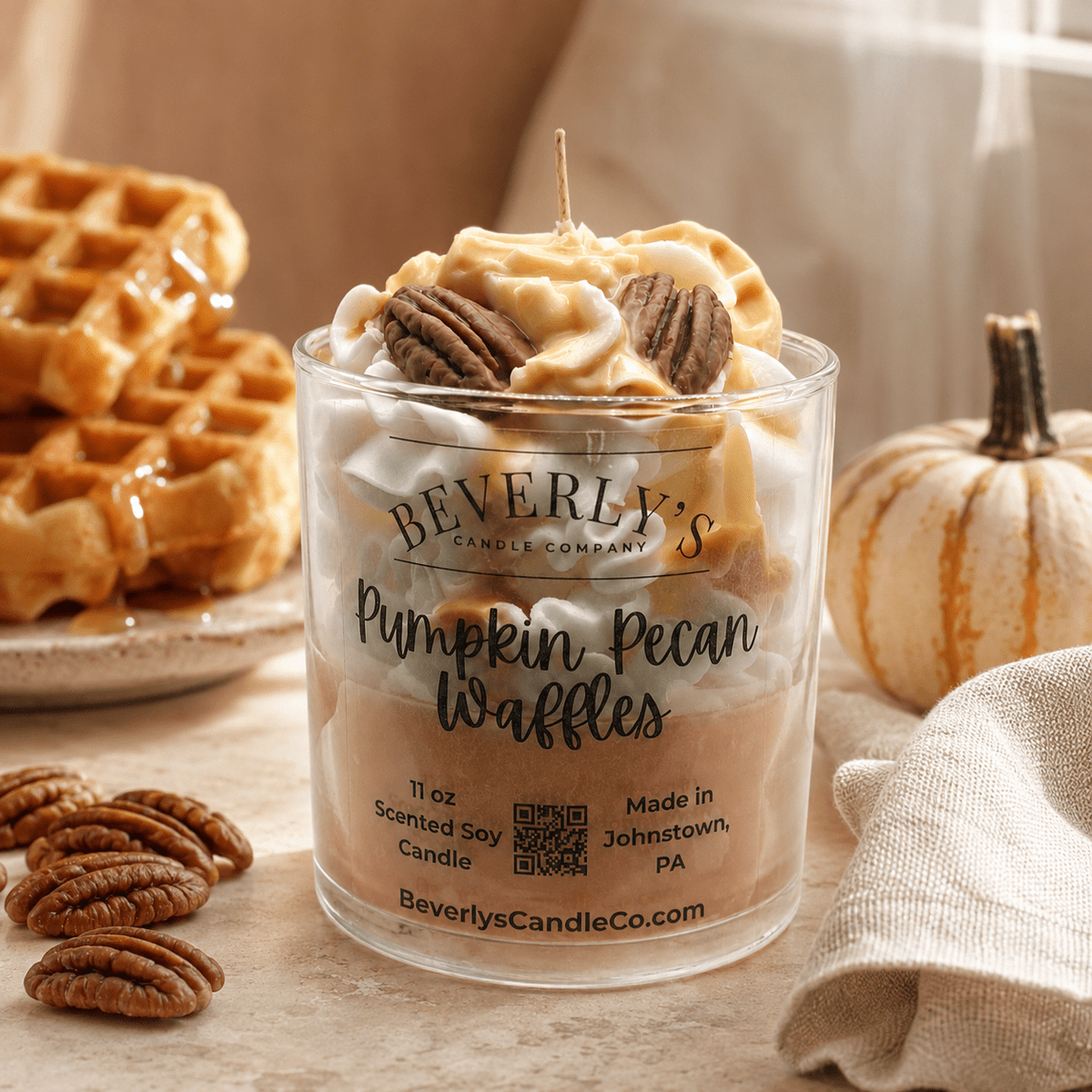 Pumpkin Pecan Waffles Breakfast Candle Maple Syrup, Pumpkin Spice & Toasted Pecan Scent by Beverly's Candle Company