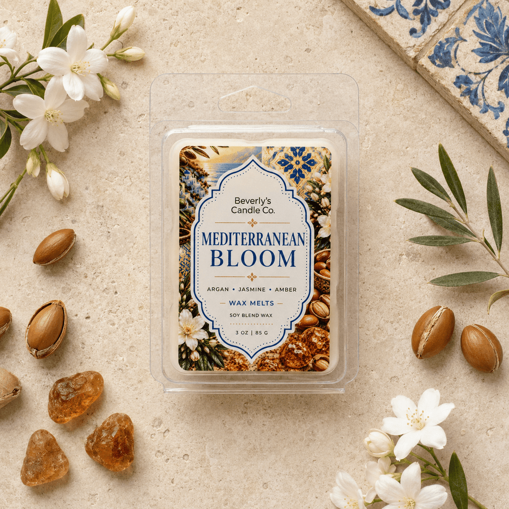 Mediterranean Bloom Wax Melts Soft Florals, Vanilla & Warm Amber by Beverly's Candle Company