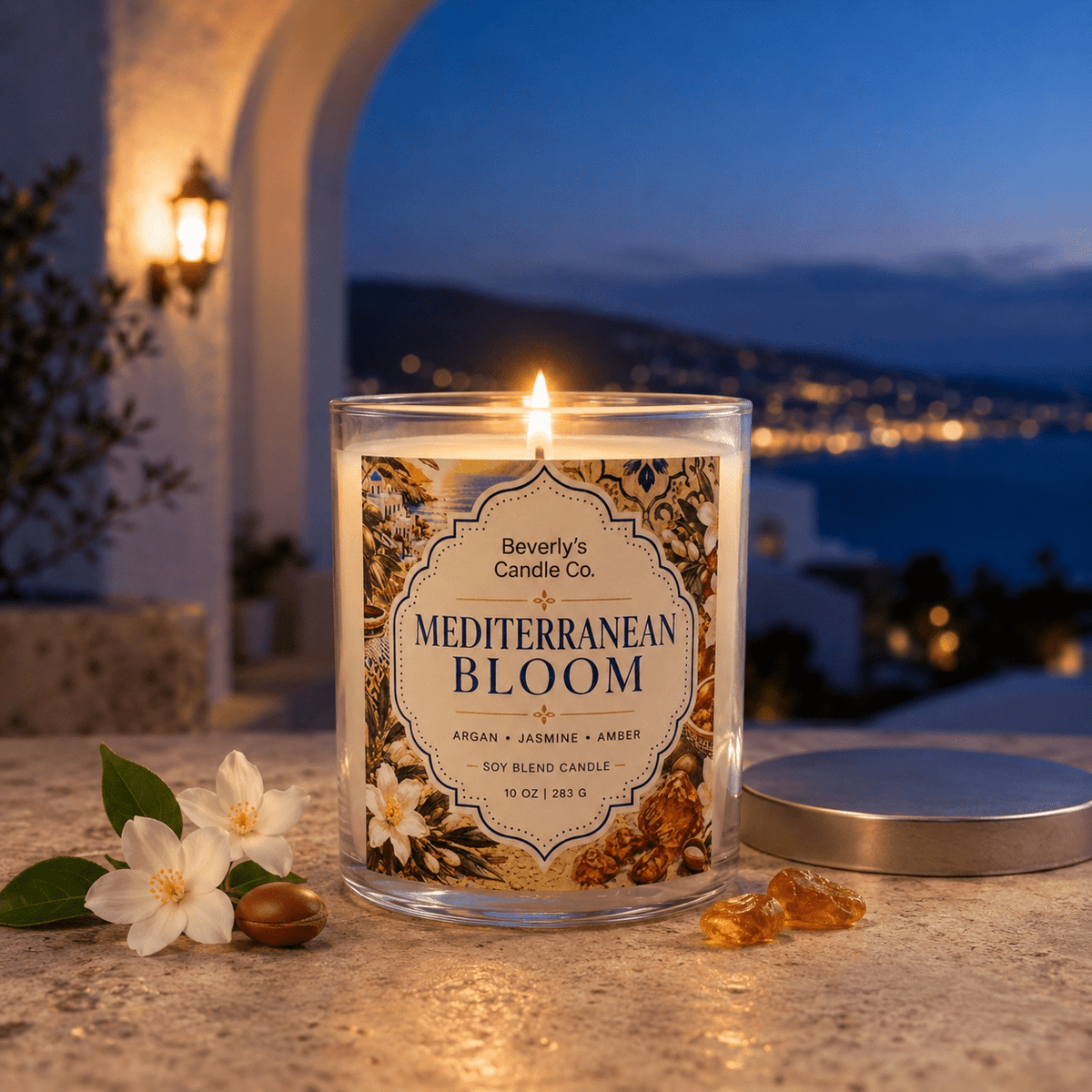 Mediterranean Bloom Candle Soft Florals, Vanilla & Warm Amber | 10oz by Beverly's Candle Company