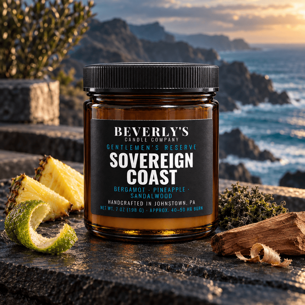 Sovereign Coast Men's Candle Bergamot, Pineapple & Cedarwood Scent by Beverly's Candle Company