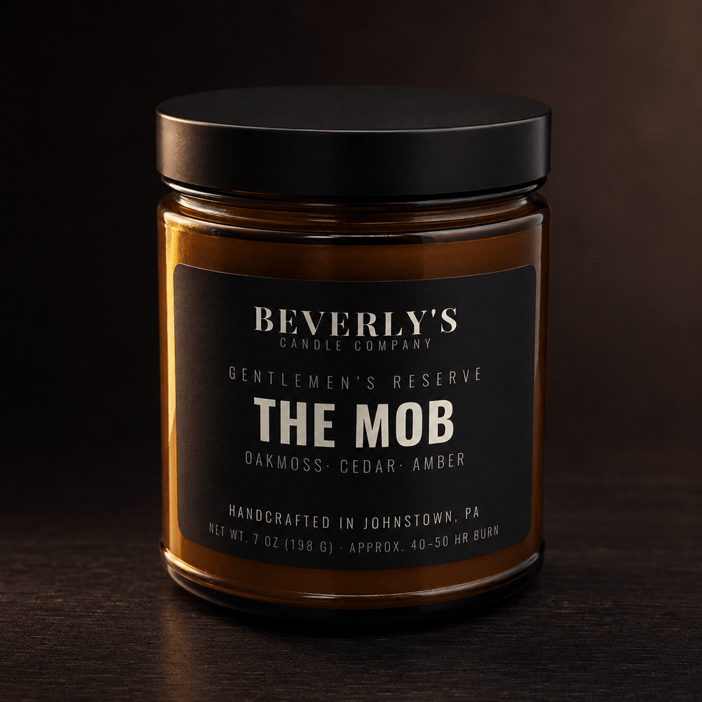 The Mob Men's Candle Earthy Woods, Citrus & Amber Scent by Beverly's Candle Company