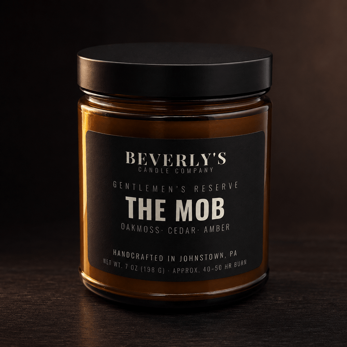 The Mob Men's Candle Earthy Woods, Citrus & Amber Scent by Beverly's Candle Company
