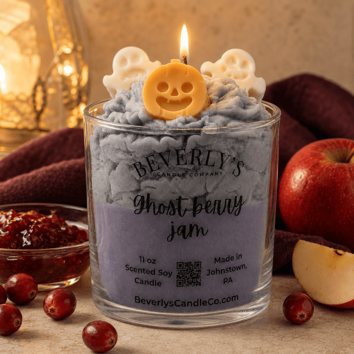 Ghost Berry Jam Candle Cranberry, Apple & Warm Spice Dessert Candle by Beverly's Candle Company