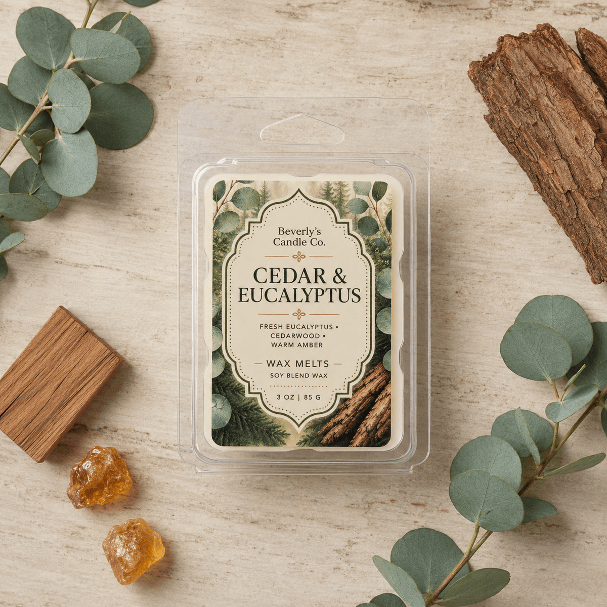 Cedar & Eucalyptus Wax Melts | Fresh Woody & Spa Inspired Scent | Strong Clean Throw by Beverly's Candle Company