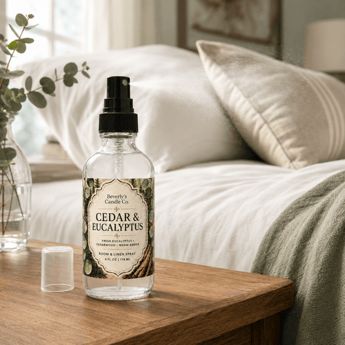 Cedar & Eucalyptus Room and Linen Spray Fresh Eucalyptus, Cedar & Warm Amber Scent | 4oz by Beverly's Candle Company