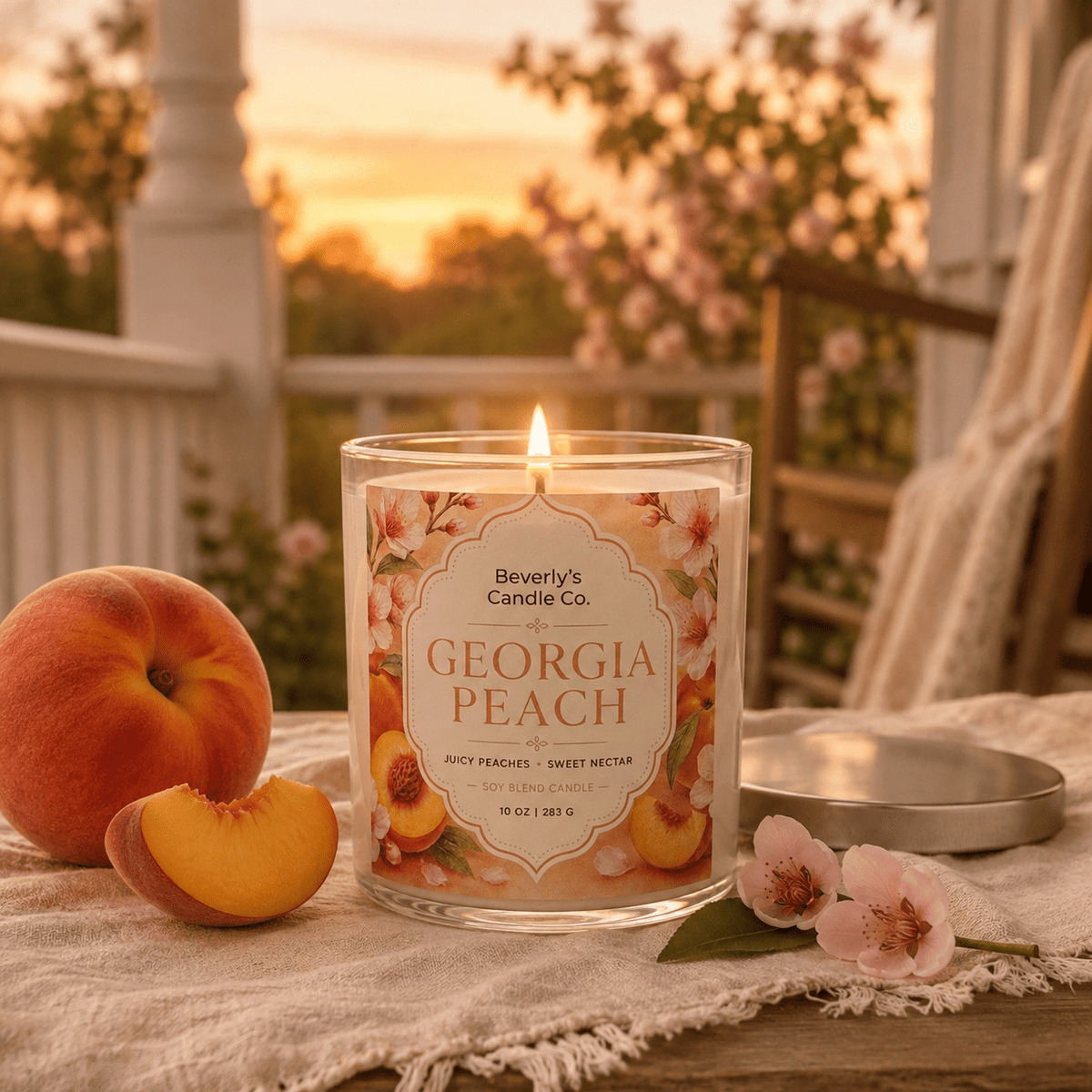 Georgia Peach Candle Juicy Peach, Citrus & Vanilla Musk 10oz by Beverly's Candle Company