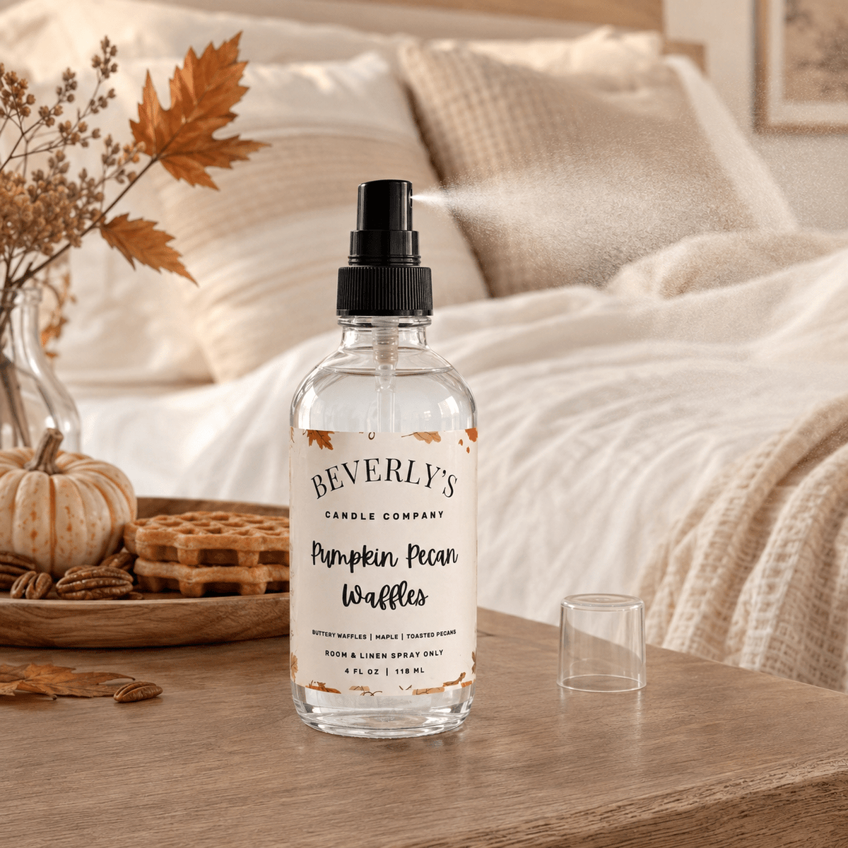 Pumpkin Pecan Waffles Room and Linen Spray Pumpkin, Maple & Brown Sugar Scent | 4oz by Beverly's Candle Company