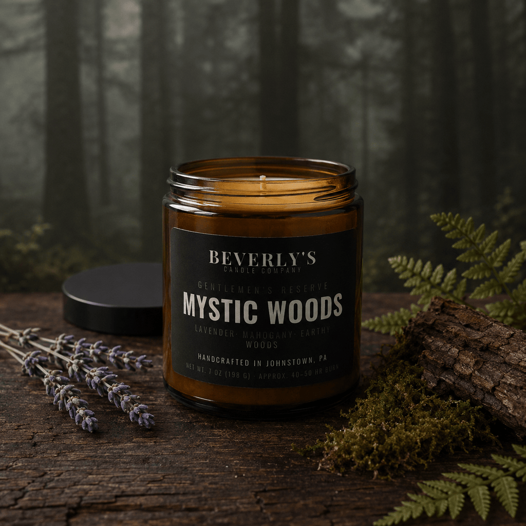 Mystic Woods Men's Candle Mahogany, Cedarwood & Lavender Scent by Beverly's Candle Company