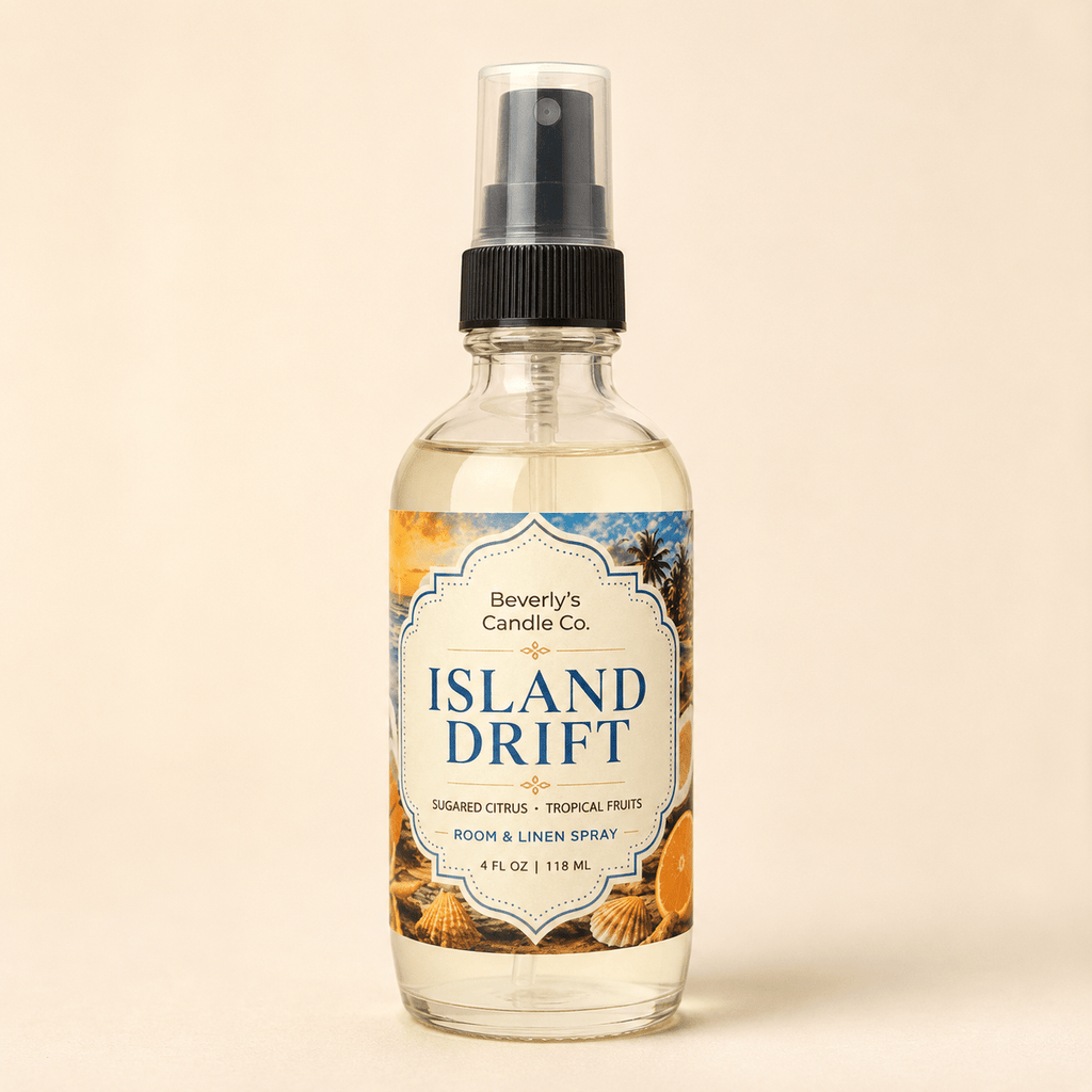 Island Drift Room and Linen Spray Tropical Fruit, Florals & Driftwood Scent | 4oz by Beverly's Candle Company