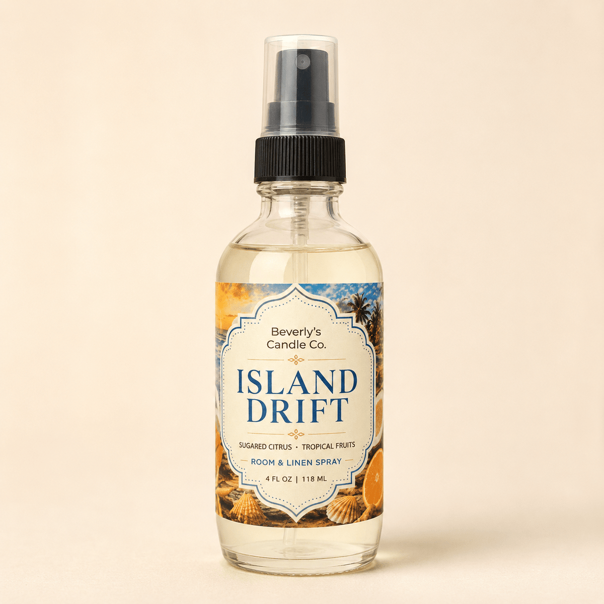 Island Drift Room and Linen Spray Tropical Fruit, Florals & Driftwood Scent | 4oz by Beverly's Candle Company