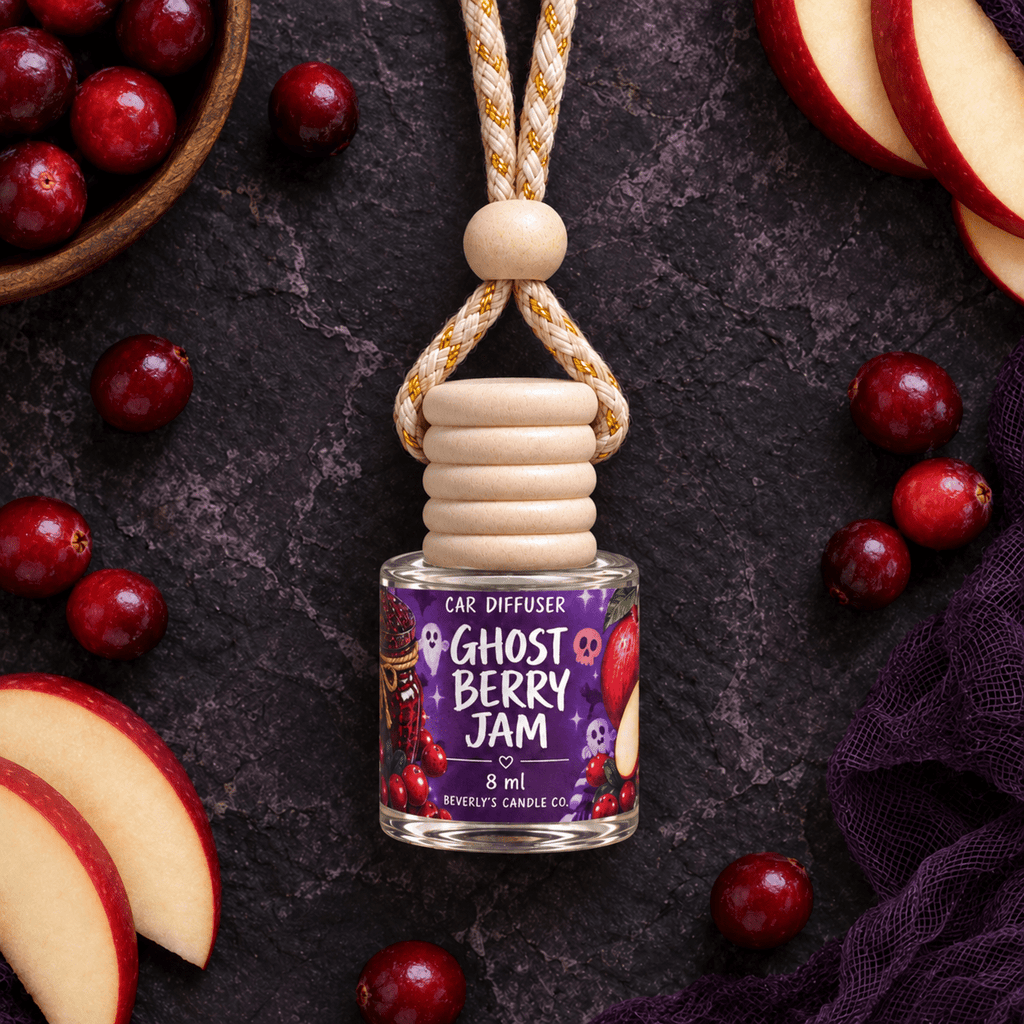 Ghost Berry Jam Car Diffuser | Cranberry, Apple & Warm Spice | Long Lasting 8ml Halloween Dessert Scent by Beverly's Candle Company