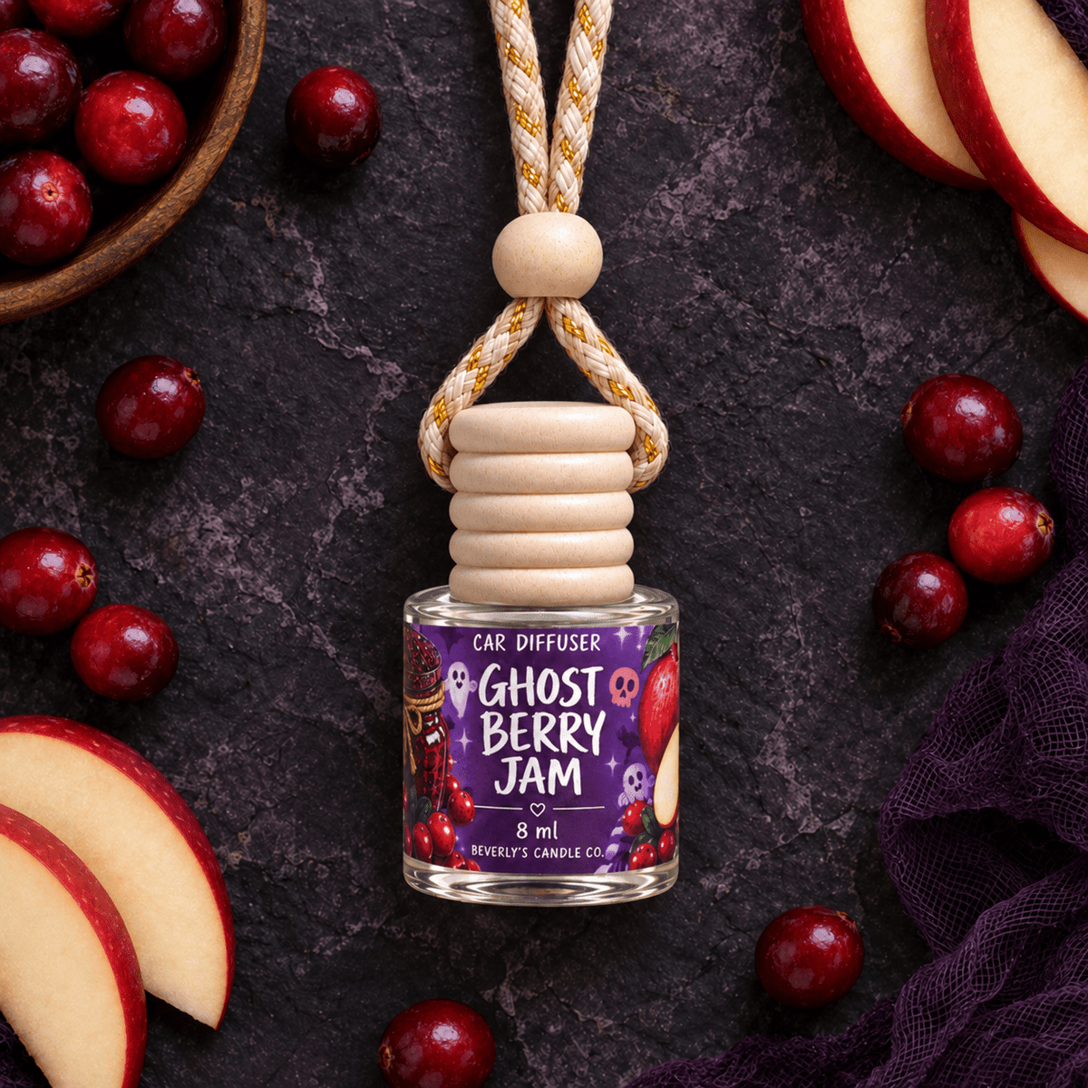 Ghost Berry Jam Car Diffuser | Cranberry, Apple & Warm Spice | Long Lasting 8ml Halloween Dessert Scent by Beverly's Candle Company