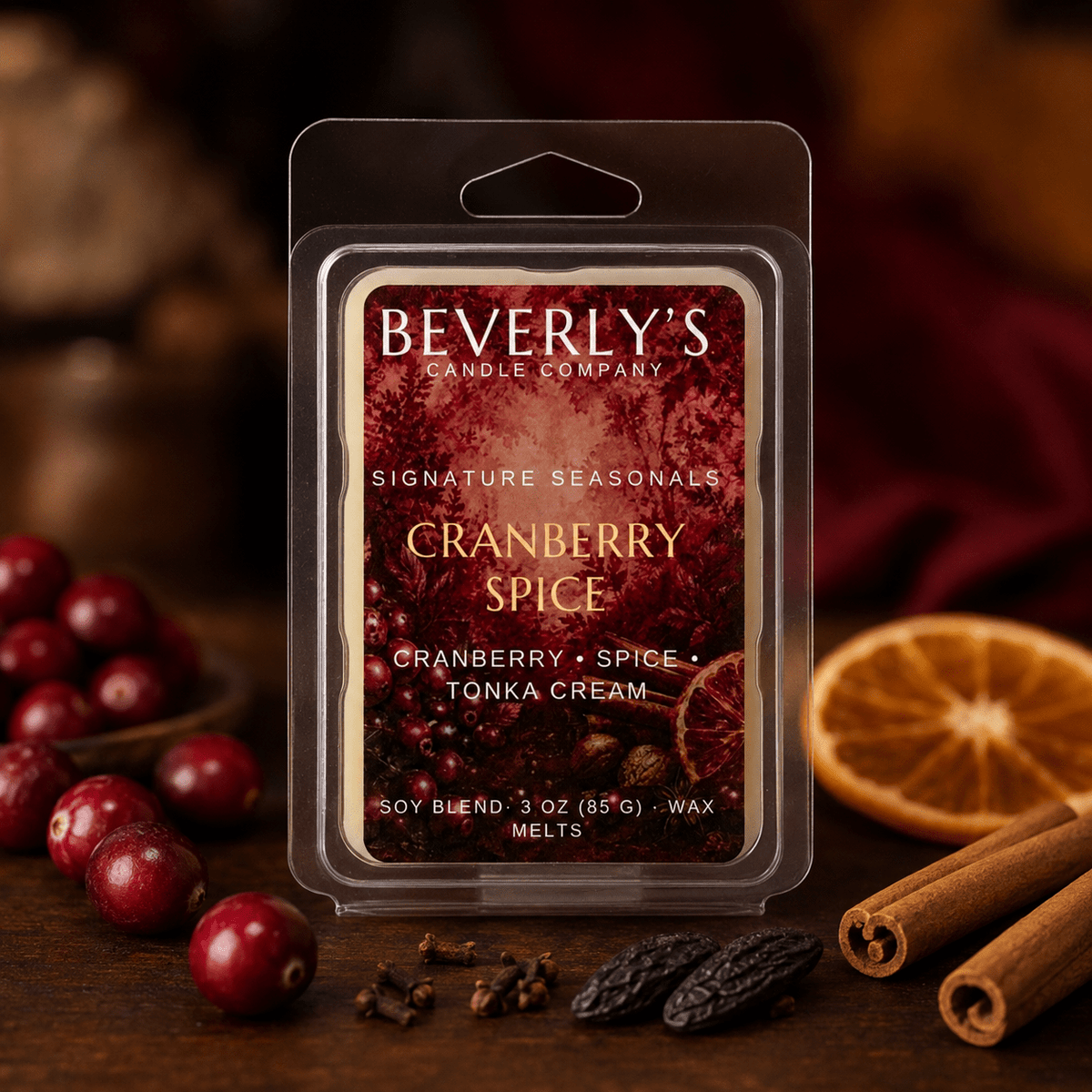 Cranberry Spice Wax Melts Spiced Cranberry, Orange & Warm Amber by Beverly's Candle Company