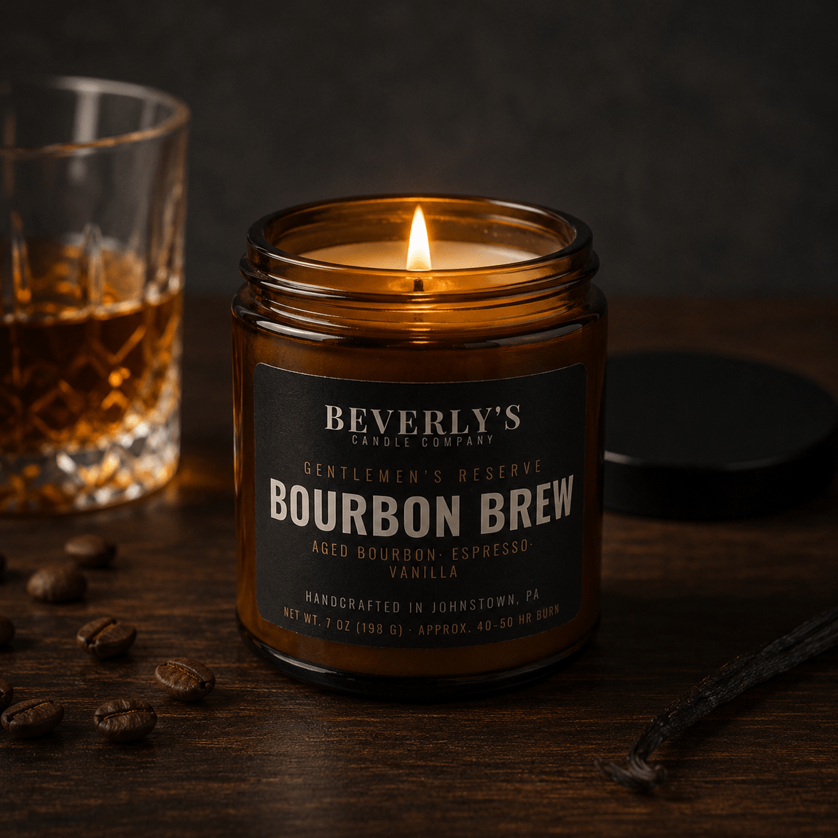 Bourbon Brew Coffee Candle for Men Bold Bourbon & Espresso Scent by Beverly's Candle Company