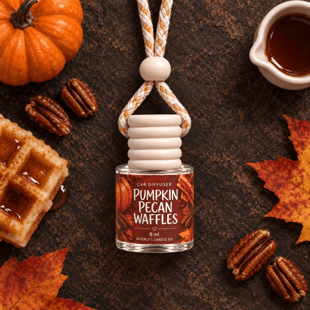 Pumpkin Pecan Waffles Car Diffuser | Pumpkin, Maple & Brown Sugar | Long Lasting 8ml Fall Bakery Scent by Beverly's Candle Company