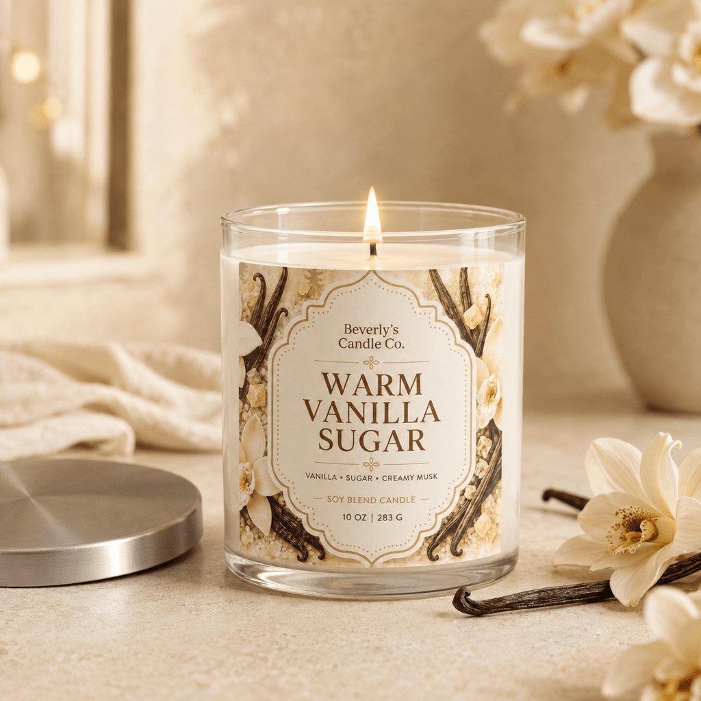 Warm Vanilla Sugar Candle Creamy Vanilla & Sugared Spice Scent | 10oz by Beverly's Candle Company