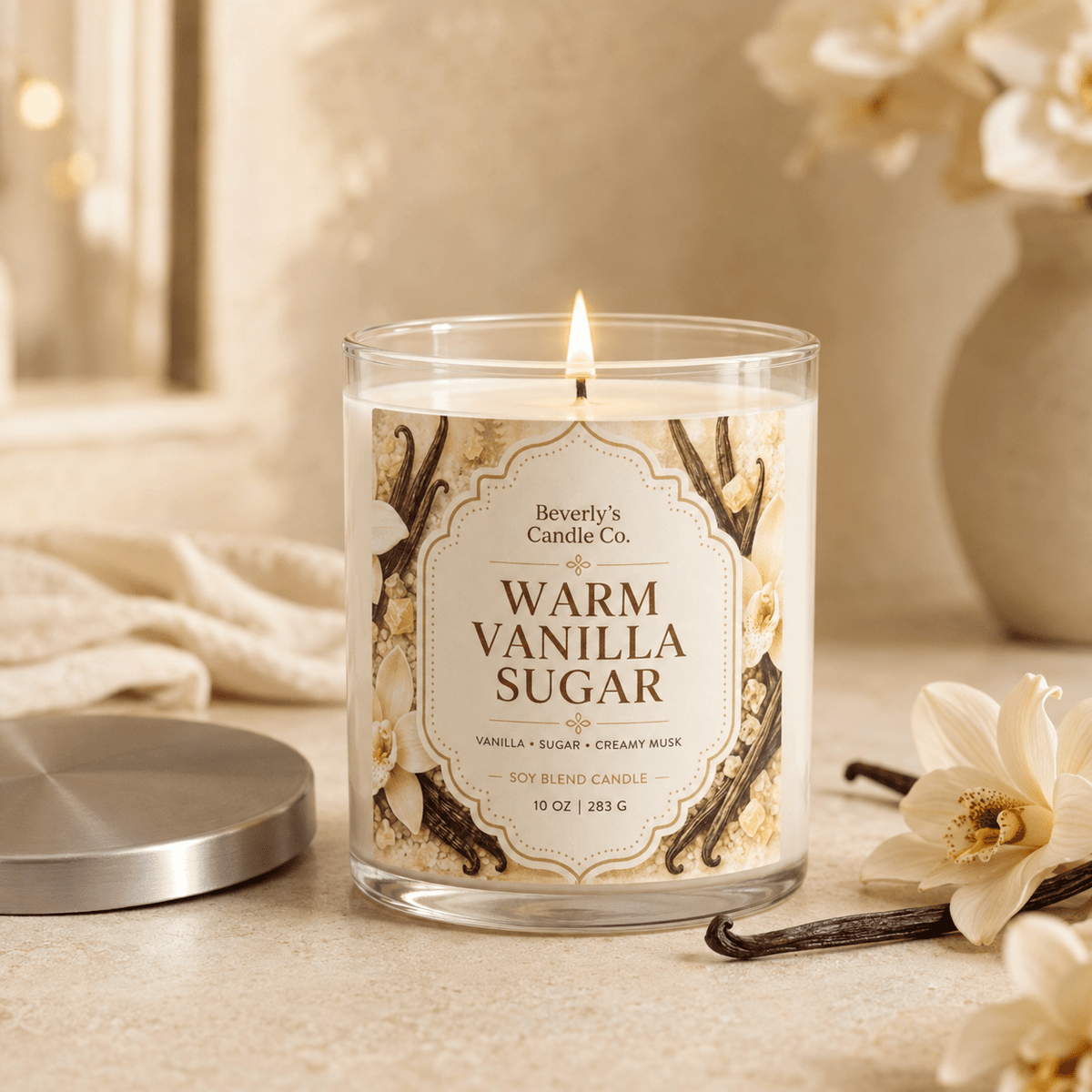 Warm Vanilla Sugar Candle Creamy Vanilla & Sugared Spice Scent | 10oz by Beverly's Candle Company