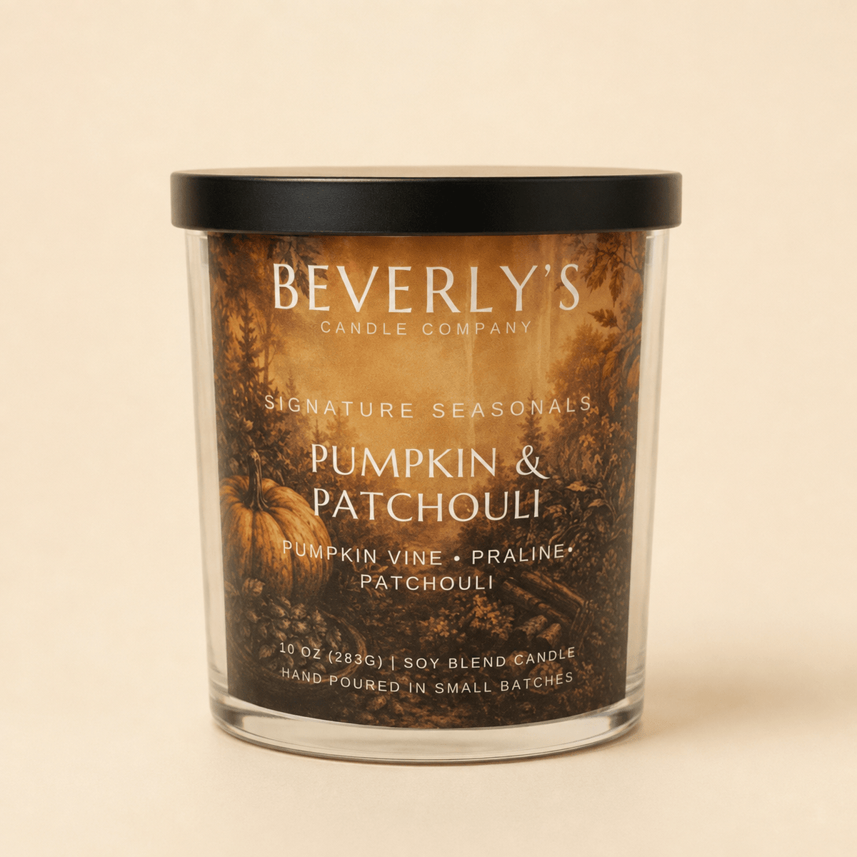 Pumpkin & Patchouli Candle Roasted Pumpkin, Warm Spice & Earthy Patchouli Scent | 10oz by Beverly's Candle Company