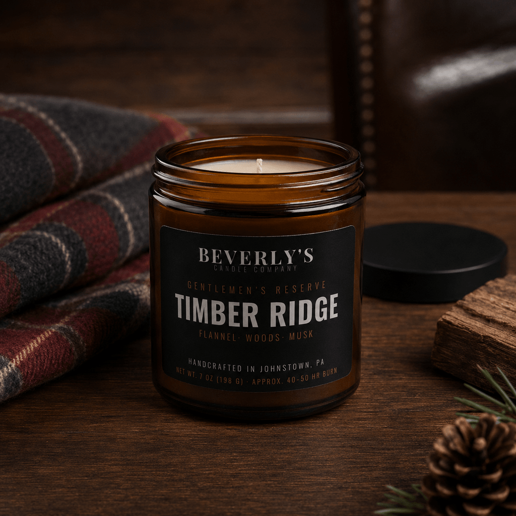 Timber Ridge Men's Candle Cedar, Woods & Musk Scent by Beverly's Candle Company