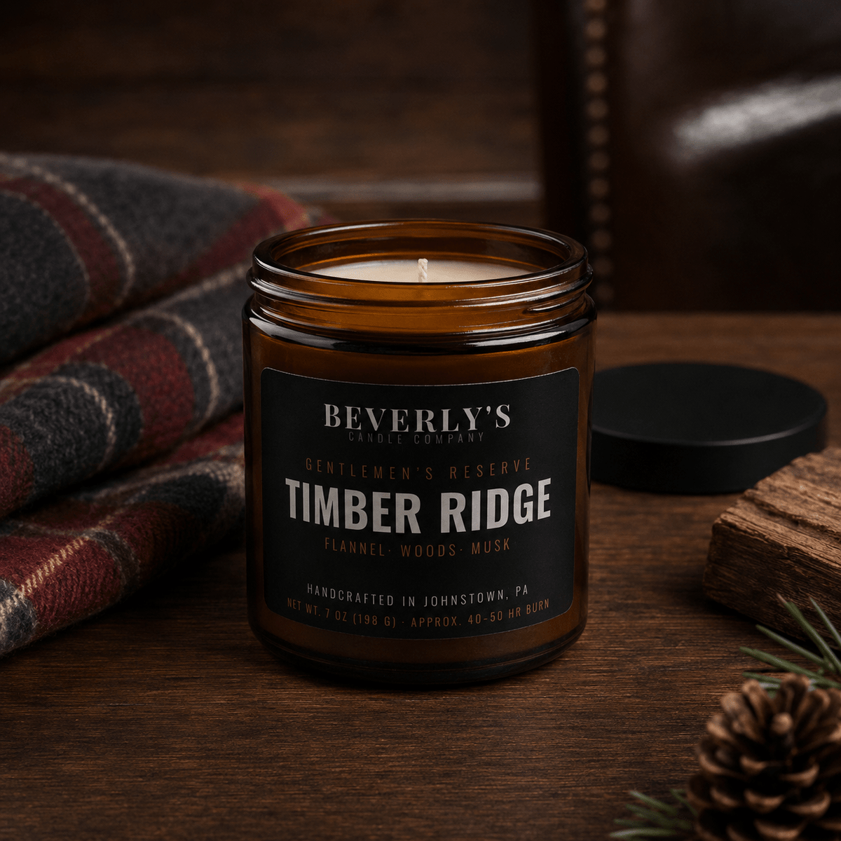 Timber Ridge Men's Candle Cedar, Woods & Musk Scent by Beverly's Candle Company