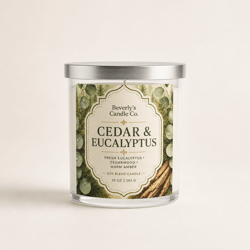 Cedar & Eucalyptus Candle Fresh Woody & Spa Inspired Scent | 10oz by Beverly's Candle Company