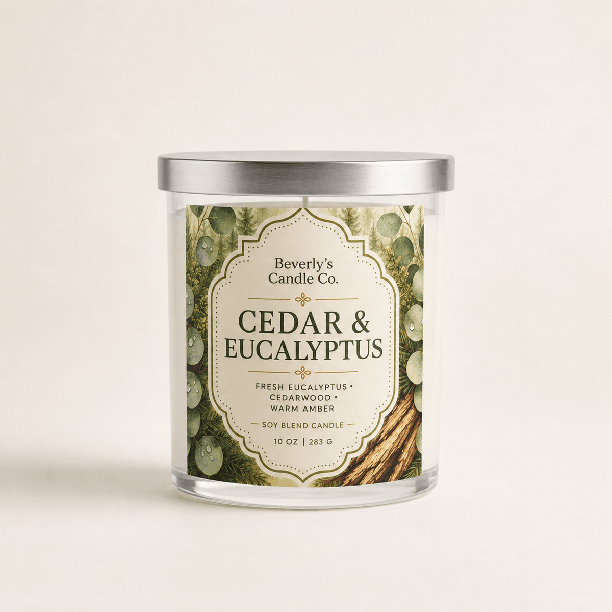 Cedar & Eucalyptus Candle Fresh Woody & Spa Inspired Scent | 10oz by Beverly's Candle Company