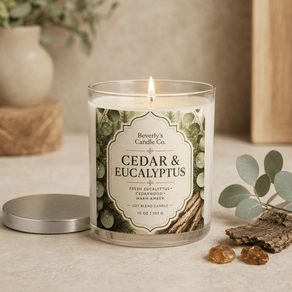 Cedar & Eucalyptus Candle Fresh Woody & Spa Inspired Scent | 10oz by Beverly's Candle Company