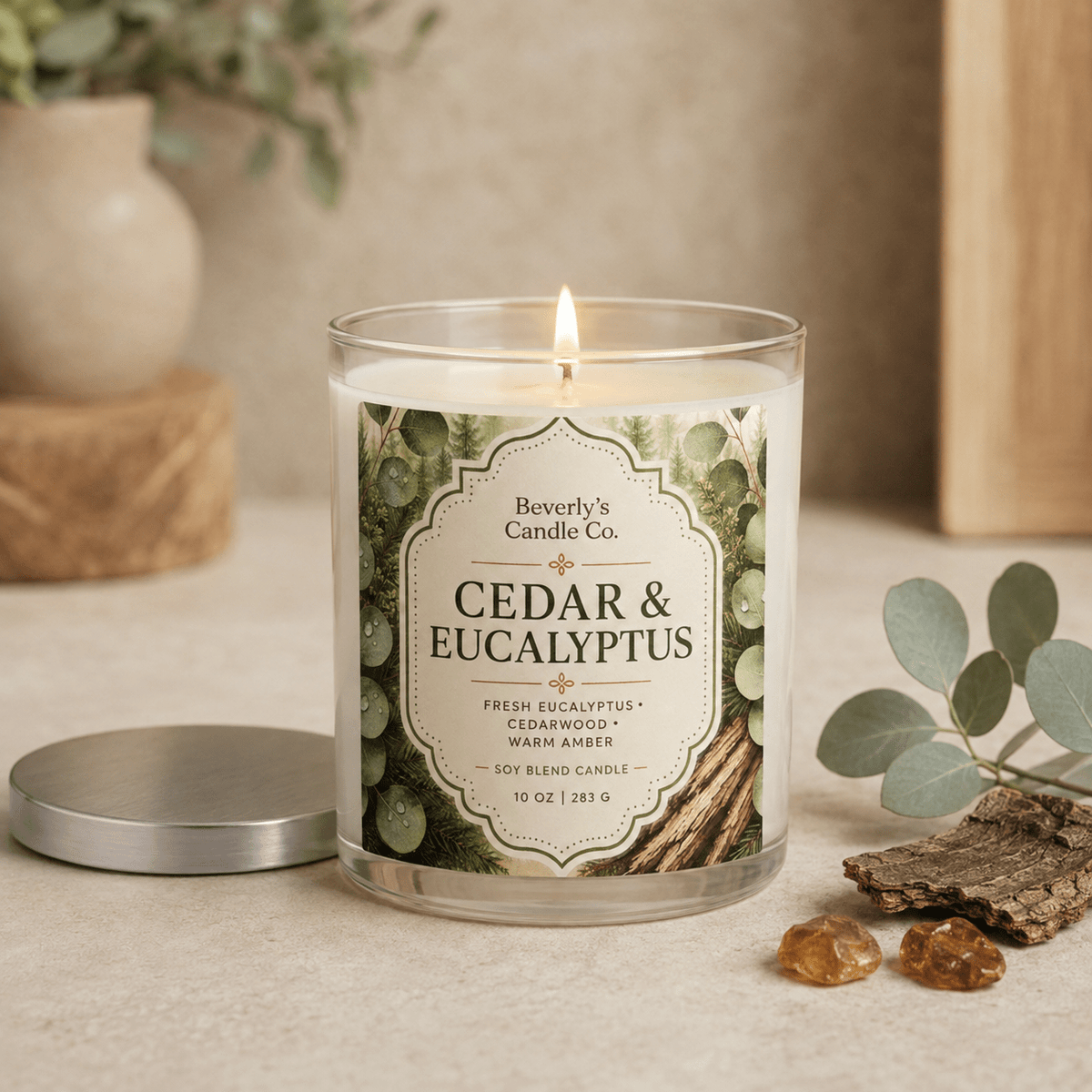Cedar & Eucalyptus Candle Fresh Woody & Spa Inspired Scent | 10oz by Beverly's Candle Company